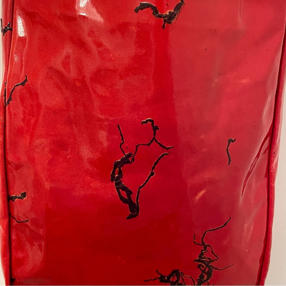 LONGCHAMP Bag Purse Red Patent Leather Black Splatters 1990's EUC AUthentice - Picture 8 of 10